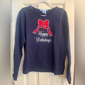 Navy "Happy Y'allidays" Embroidered Bow Sweatshirt by Draper James NEW